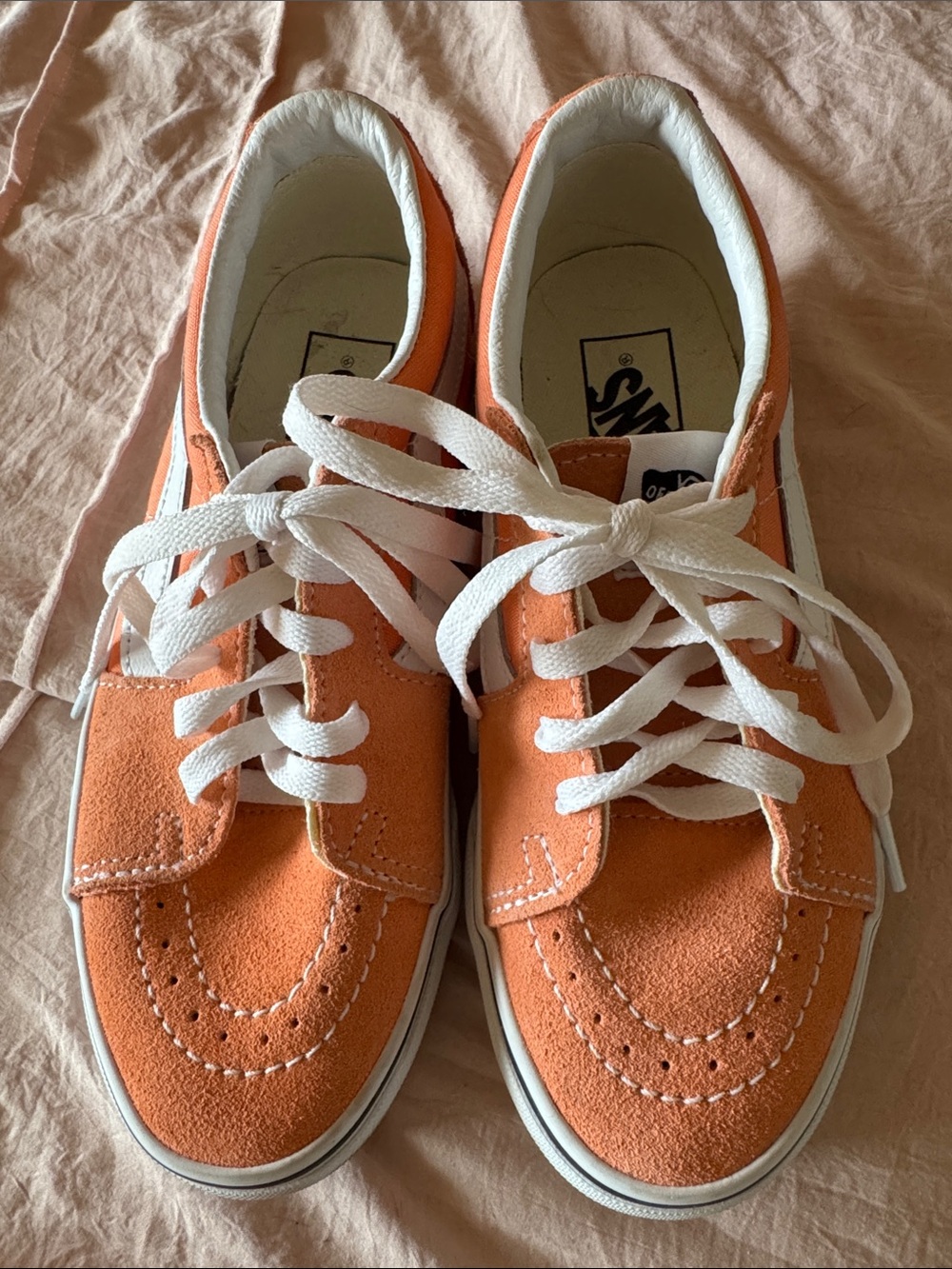 Vans light Orange/Coral Suede Low-Top Sneakers with White Stripe Size 6US/36 EUR